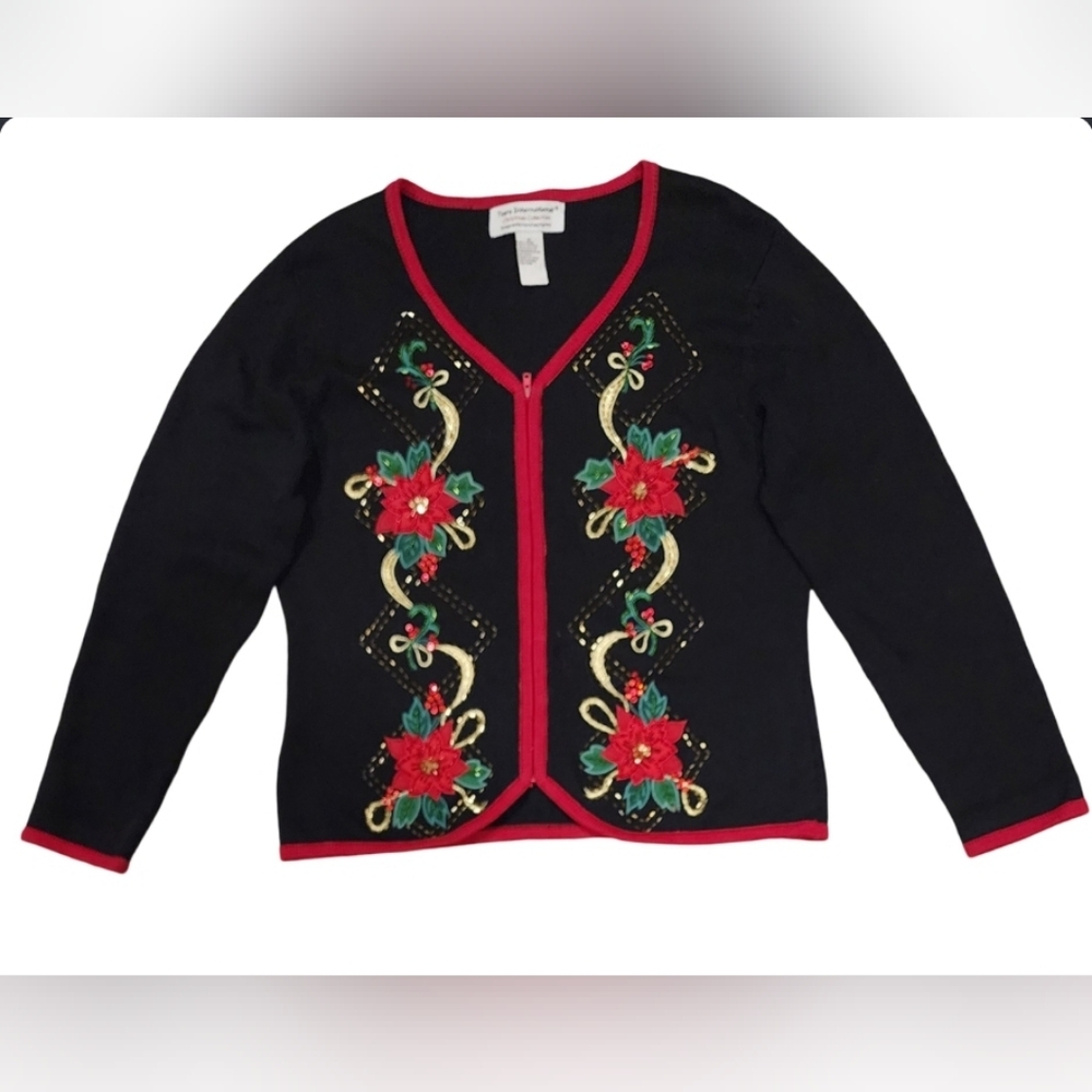 Tiara International Christmas Collection embroidered sweater, Size XL